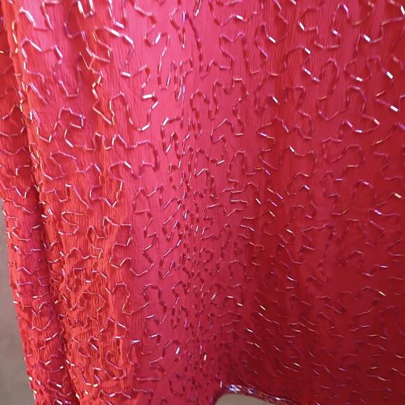 Vntg silk beaded red gold india dress eve’s allure 80s 90s glam holiday xl ml - Picture 13 of 15